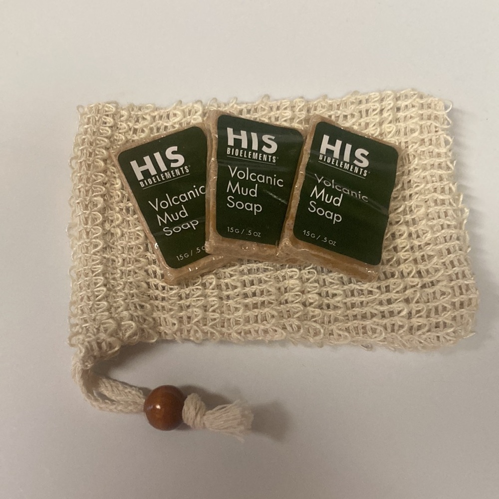 HIS Volcanic Natural Mud Soap w/ Exfoliating Soap Bag